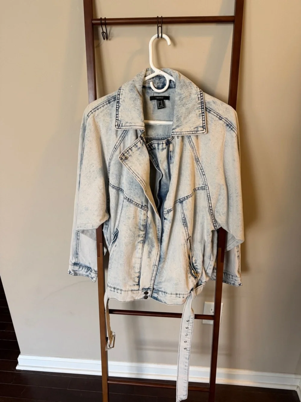 Light Wash Denim Jacket with Belt - Picture 1 of 2